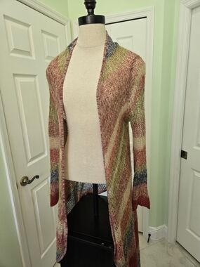 Lucky Brand Open-Front Striped Cardigan Duster Boho Festival